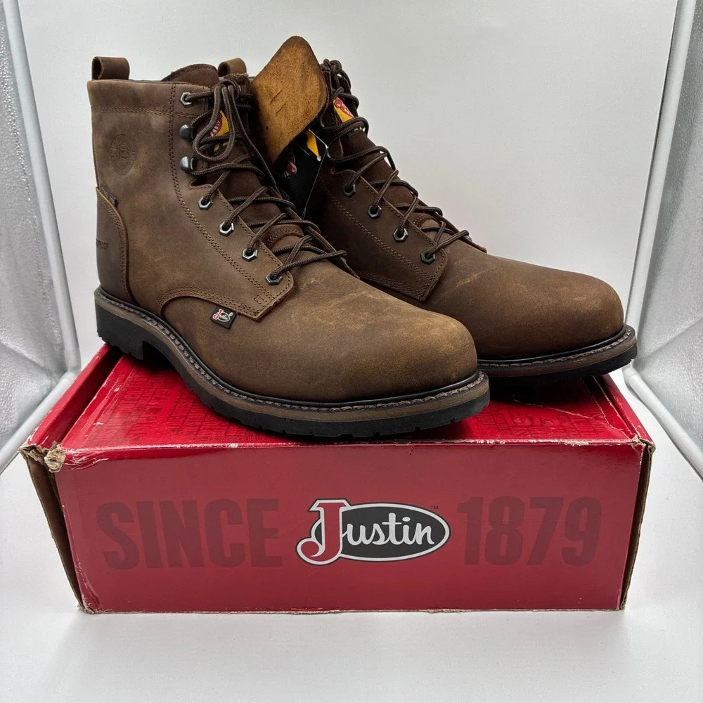 Justin Original Workboots WK969 Men 14EE Brown Leather Steel Toe Waterproof Boot